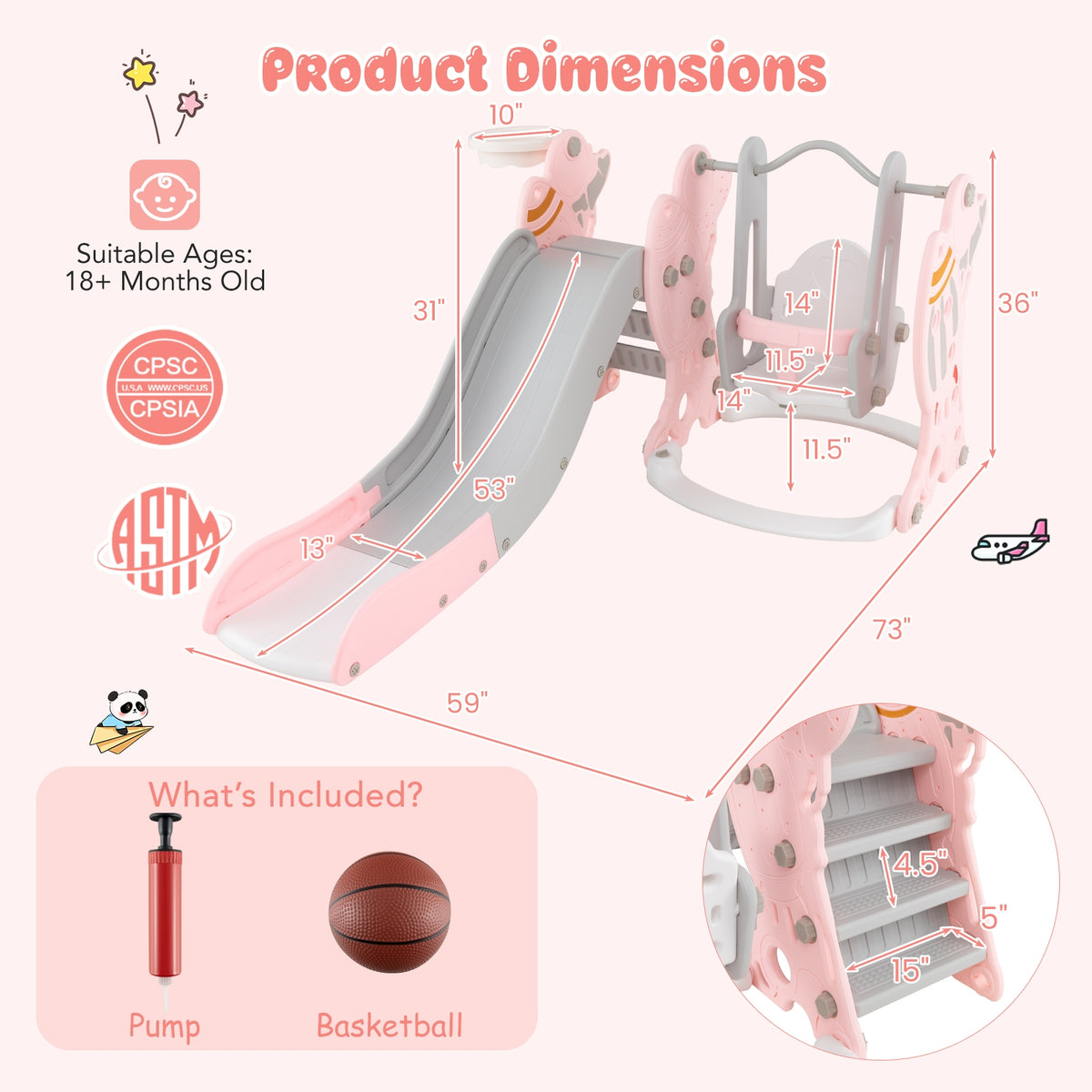 Kids Slide Swing Set With Basketball Hoop, Pink Climbers & Slides at Gallery Canada