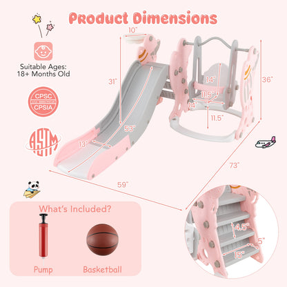 Kids Slide Swing Set With Basketball Hoop, Pink Climbers & Slides at Gallery Canada