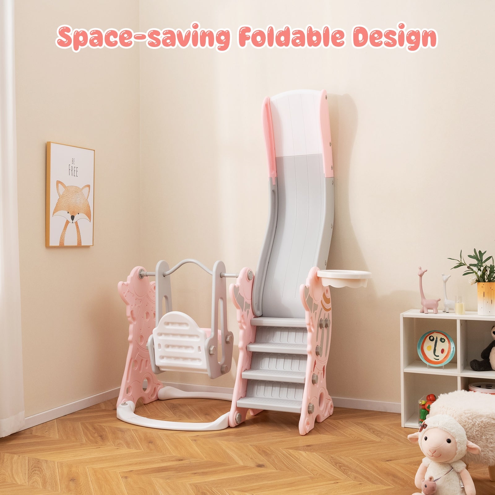 Kids Slide Swing Set With Basketball Hoop, Pink Climbers & Slides at Gallery Canada
