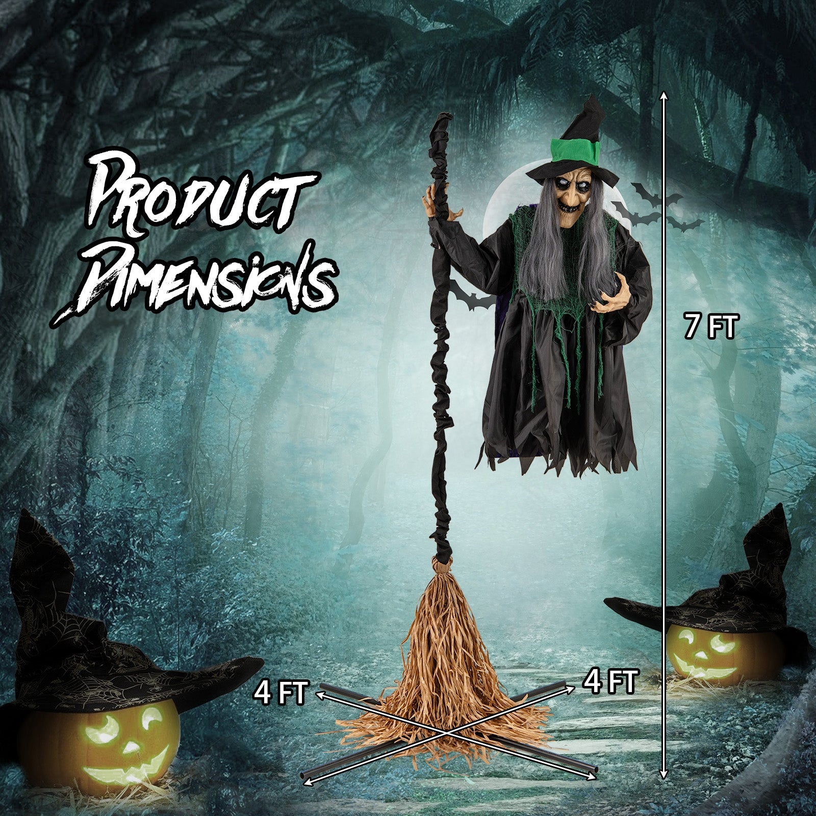 7 Feet Witch On Broom Halloween Animatronic, LED Lights, Multicolor Halloween at Gallery Canada