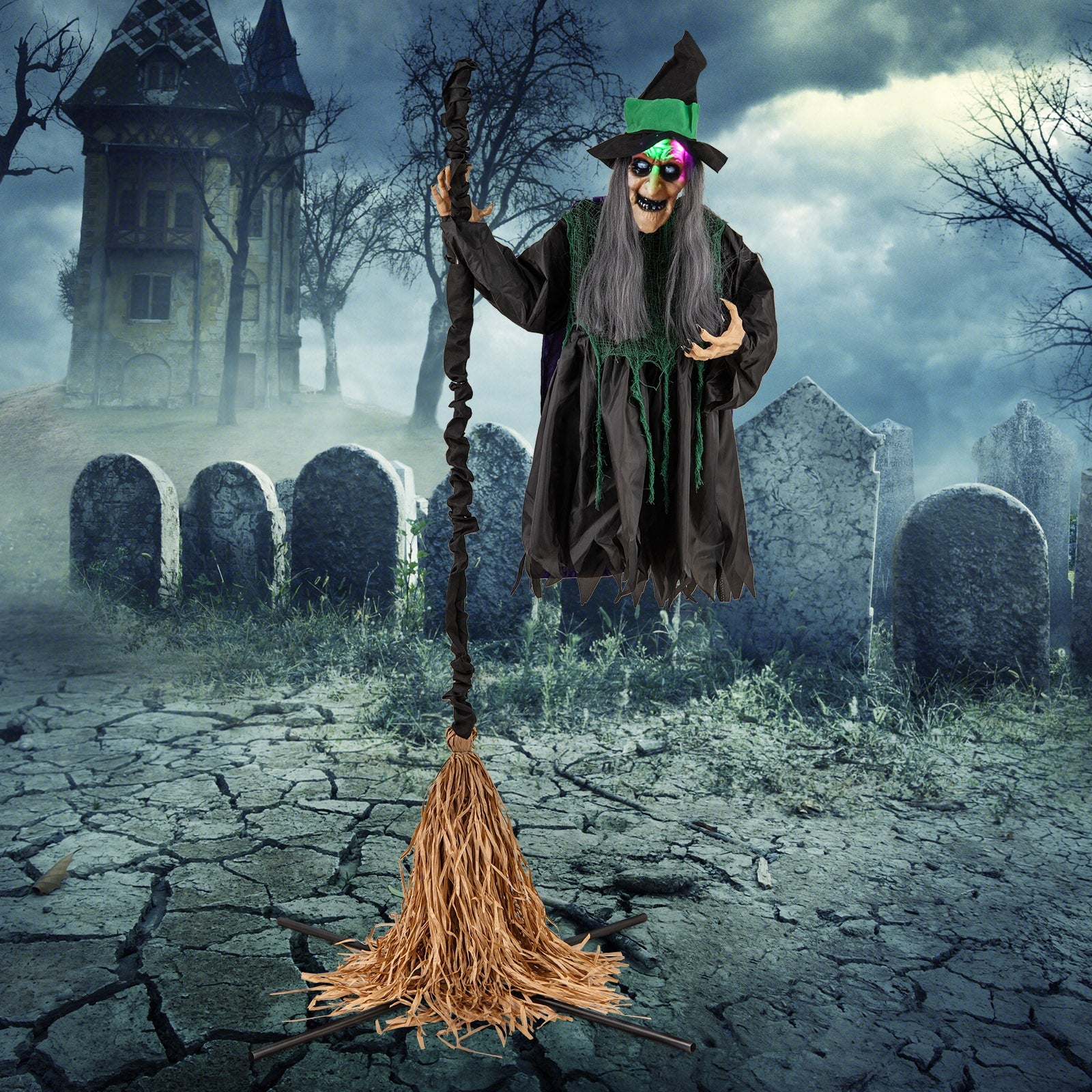 7 Feet Witch On Broom Halloween Animatronic, LED Lights, Multicolor Halloween at Gallery Canada