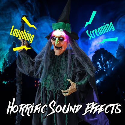 7 Feet Witch On Broom Halloween Animatronic, LED Lights, Multicolor Halloween at Gallery Canada