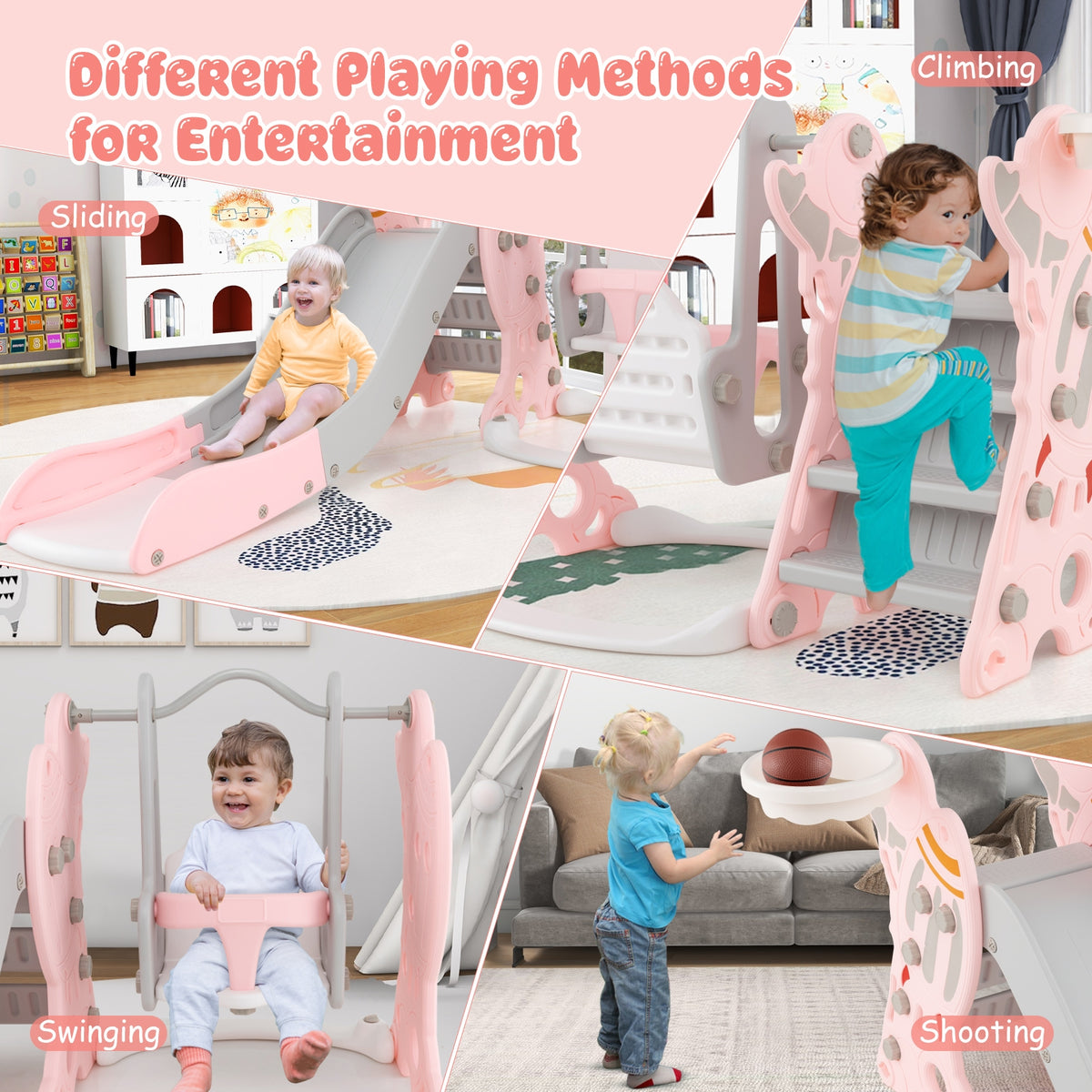 Kids Slide Swing Set With Basketball Hoop, Pink Climbers & Slides at Gallery Canada