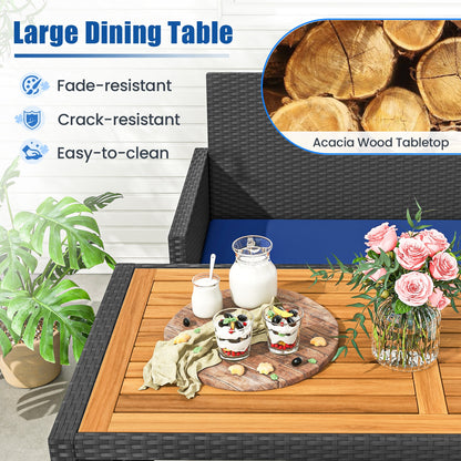 4 Piece Outdoor Dining Set, Wood Table, Rattan Loveseat, 2 Ottomans, Navy Patio Conversation Sets at Gallery Canada