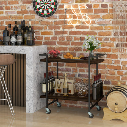 2-Tier Bar Cart, Lockable Wheels, Heavy-Duty Metal Frame, Rustic Brown Kitchen Islands & Carts at Gallery Canada