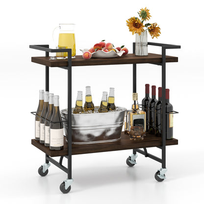 2-Tier Bar Cart, Lockable Wheels, Heavy-Duty Metal Frame, Rustic Brown Kitchen Islands & Carts at Gallery Canada