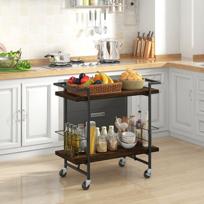 2-Tier Bar Cart, Lockable Wheels, Heavy-Duty Metal Frame, Rustic Brown Kitchen Islands & Carts at Gallery Canada