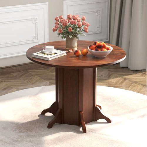 Round Dining Table With Pedestal Base, Walnut, For 4-6 People