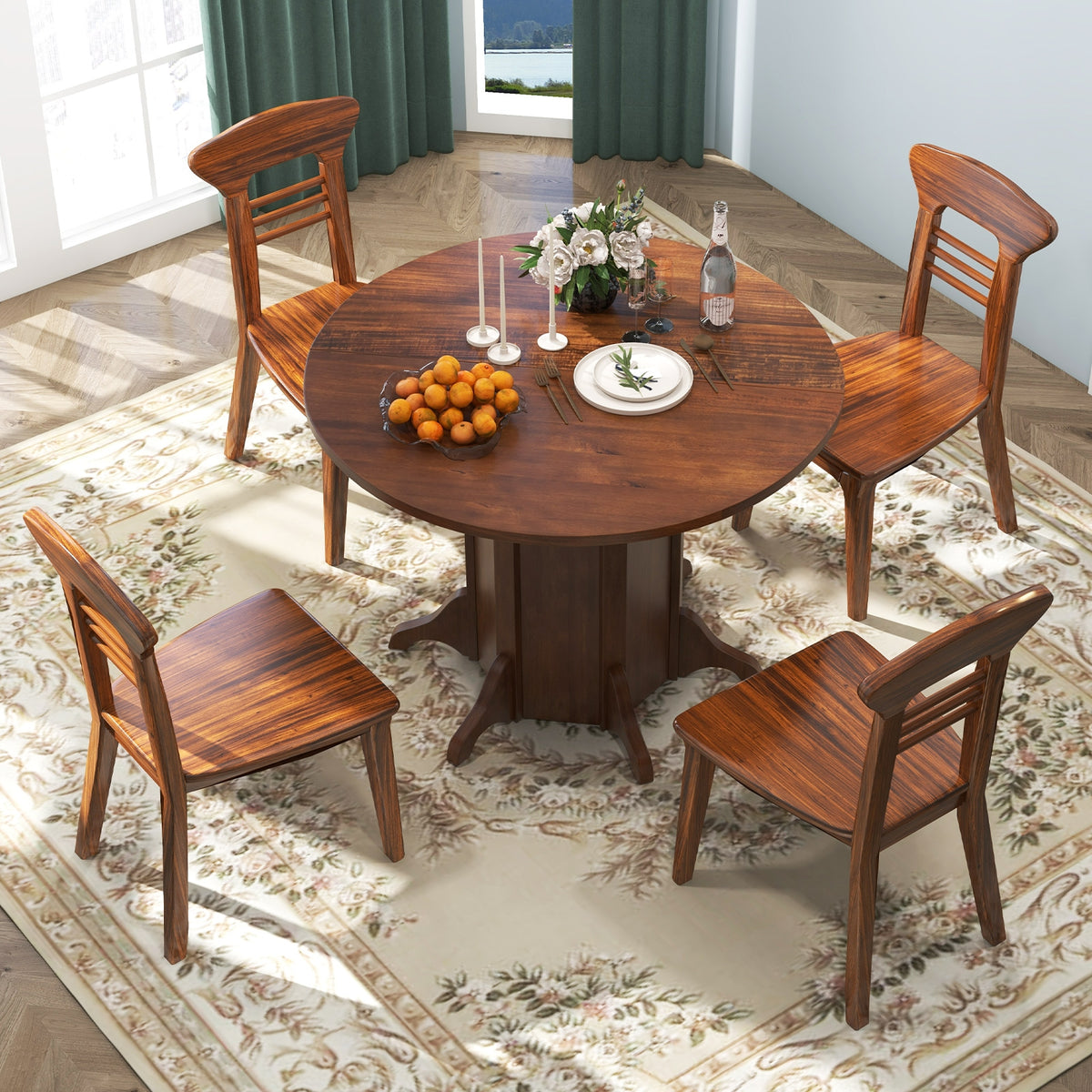 Round Dining Table With Pedestal Base, Walnut, For 4-6 People Dining Tables at Gallery Canada
