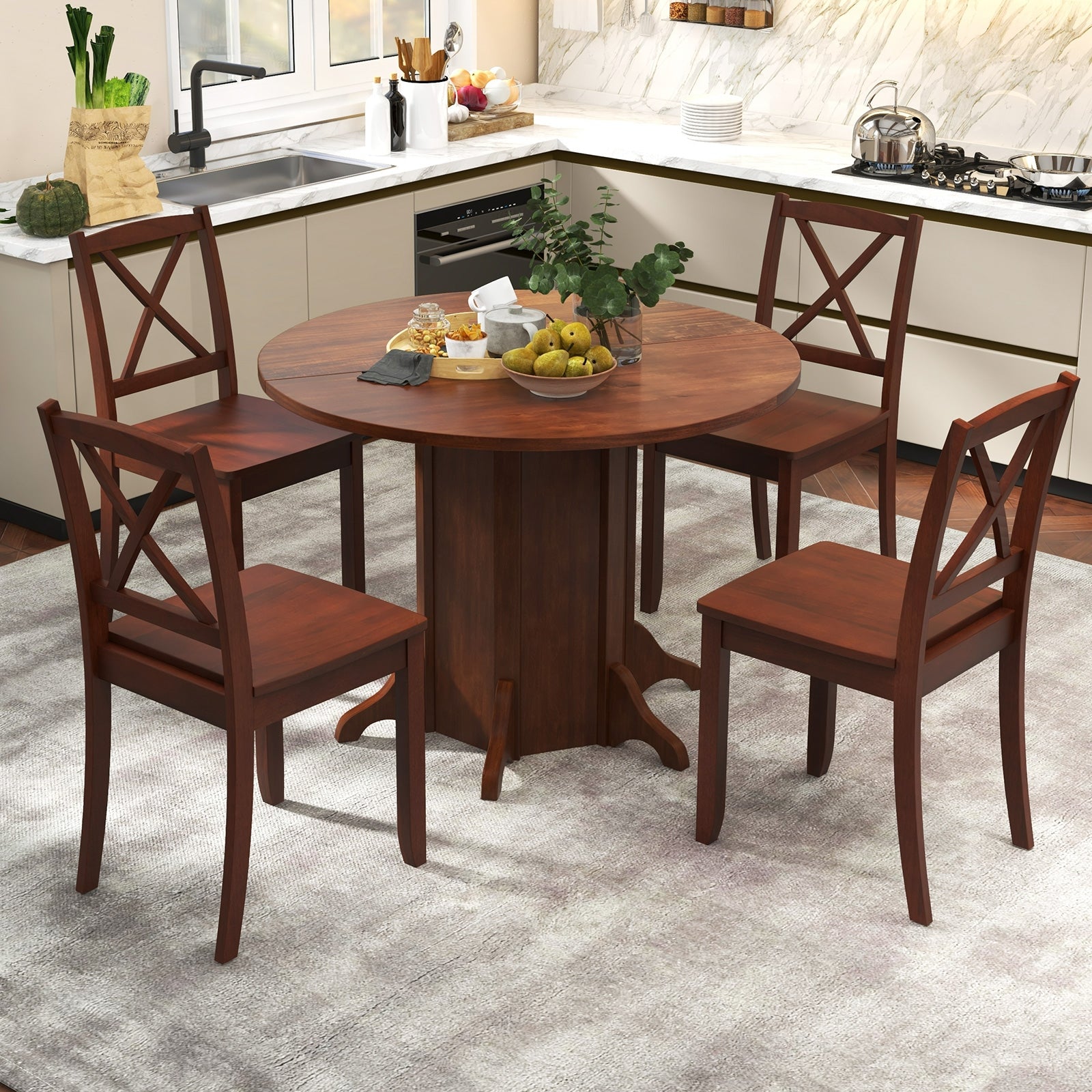 Round Dining Table With Pedestal Base, Walnut, For 4-6 People Dining Tables at Gallery Canada