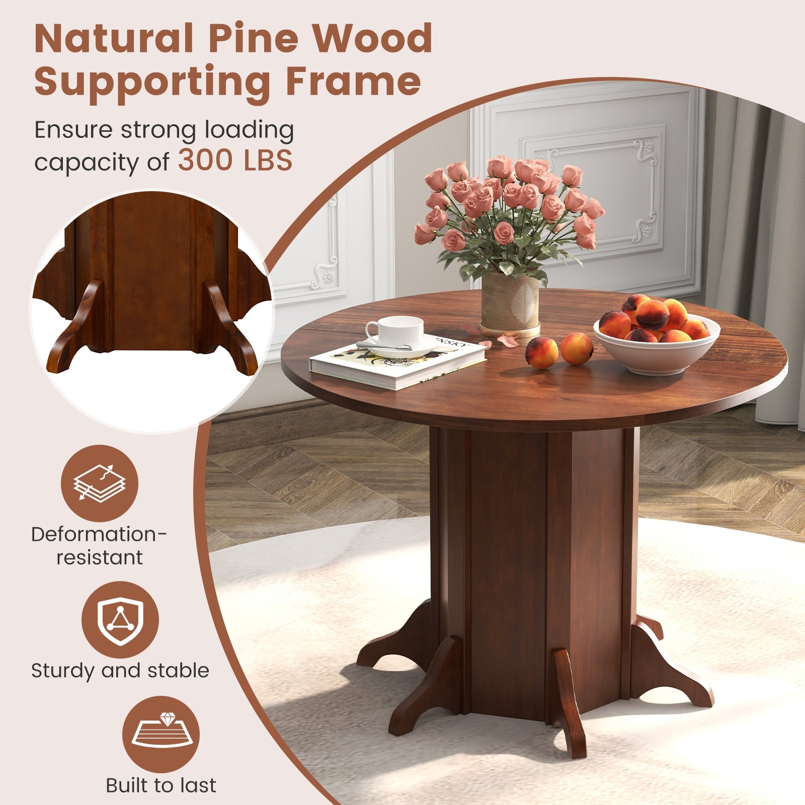 Round Dining Table With Pedestal Base, Walnut, For 4-6 People Dining Tables at Gallery Canada