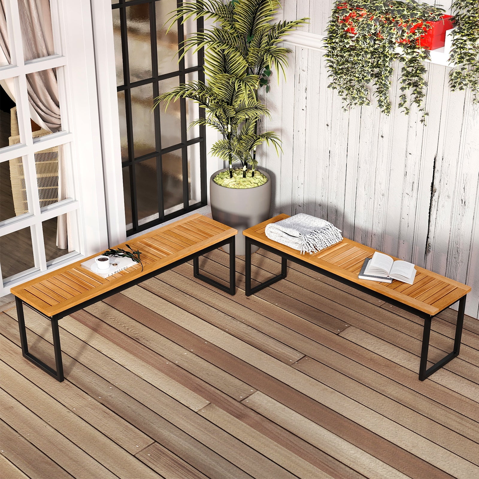 2-Person Patio Dining Bench Set, Natural Outdoor Benches at Gallery Canada