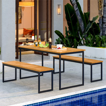 2-Person Patio Dining Bench Set, Natural Outdoor Benches at Gallery Canada