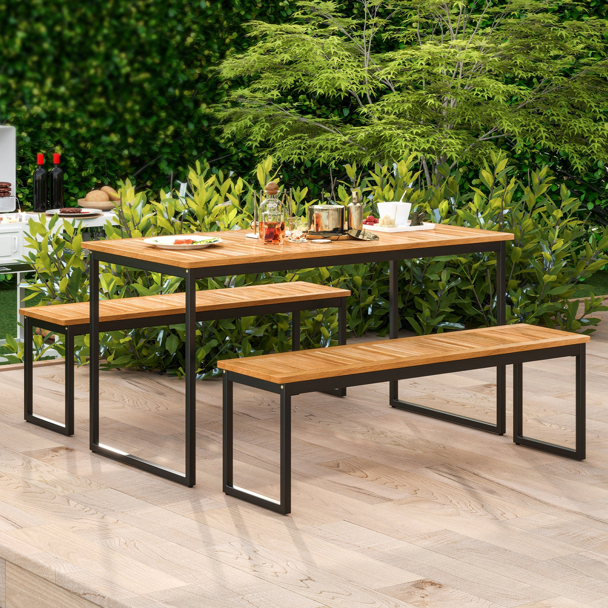 2-Person Patio Dining Bench Set, Natural Outdoor Benches at Gallery Canada