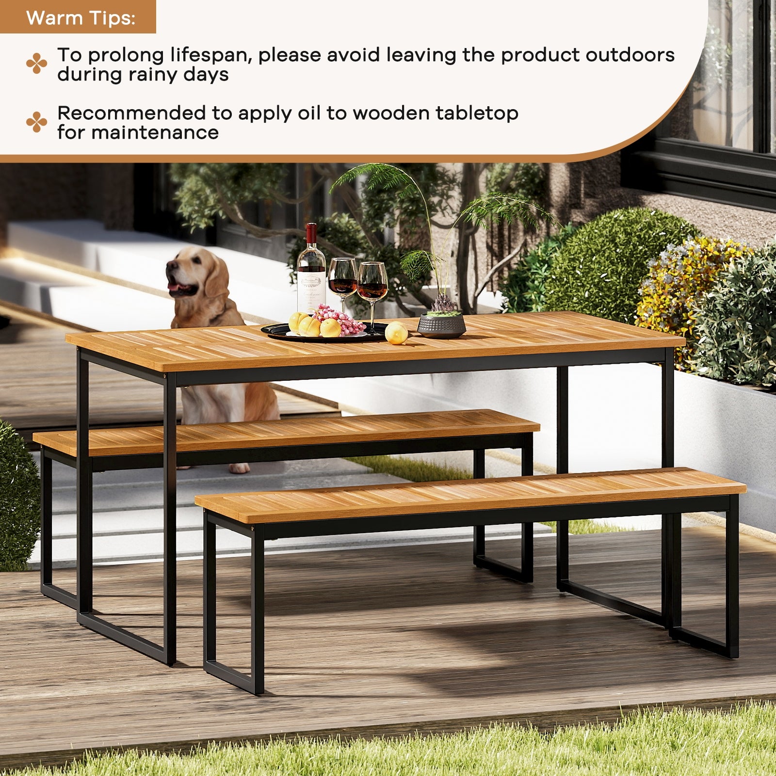 2-Person Patio Dining Bench Set, Natural Outdoor Benches at Gallery Canada