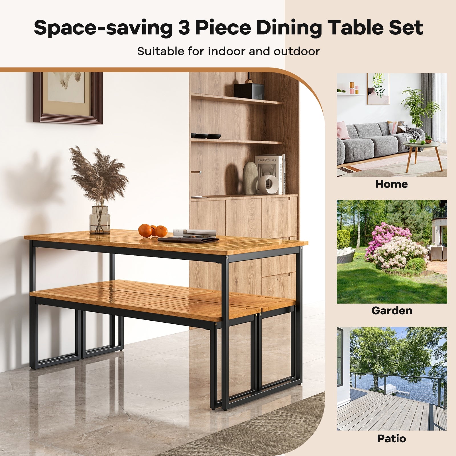 2-Person Patio Dining Bench Set, Natural Outdoor Benches at Gallery Canada