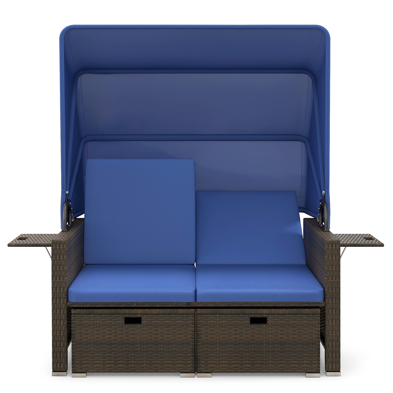 Outdoor Rattan Daybed, Retractable Canopy, Adjustable Backrests, Navy Outdoor Sectionals at Gallery Canada