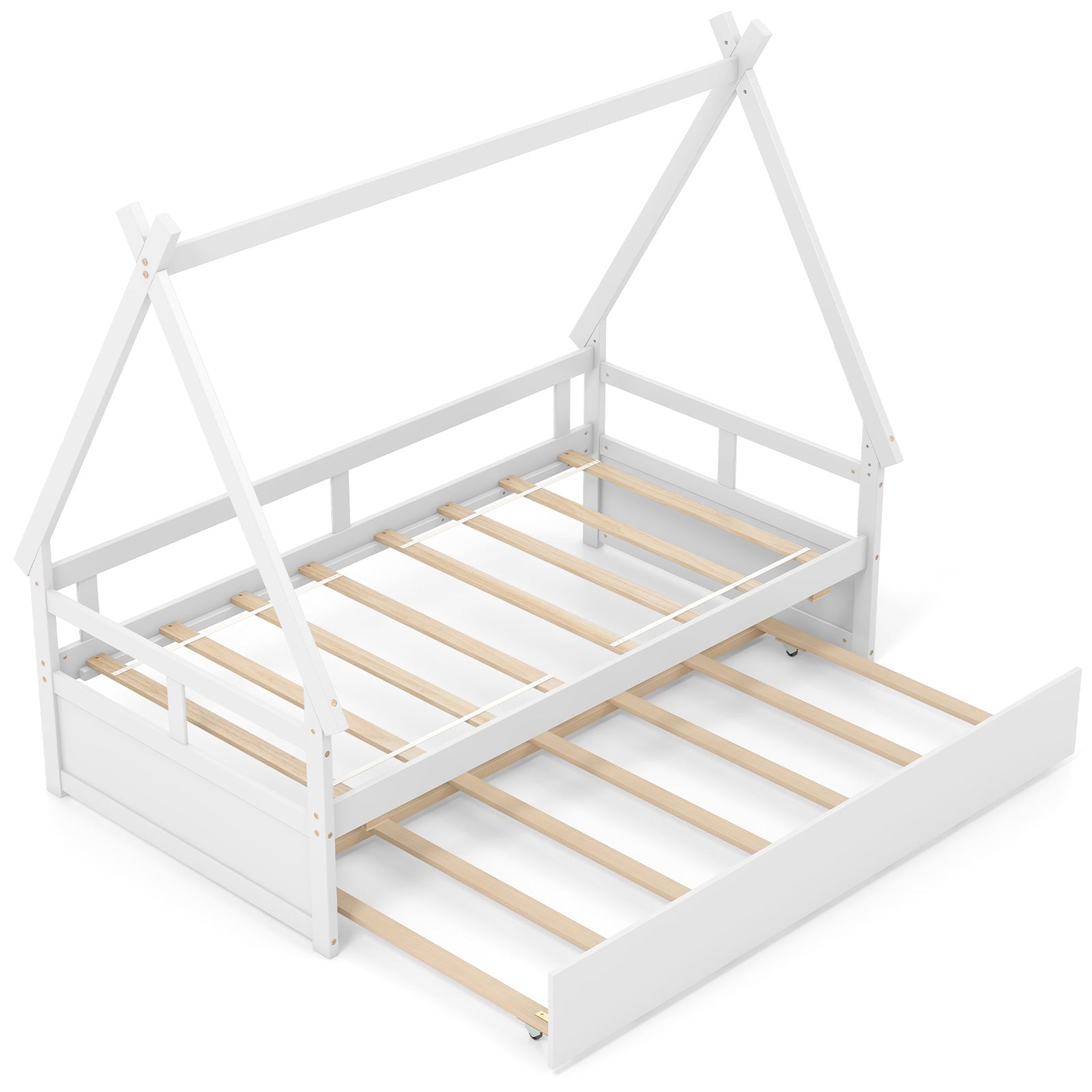 Twin Size House Bed With Trundle, Safety Guardrail, White Trundle Bed Frame at Gallery Canada