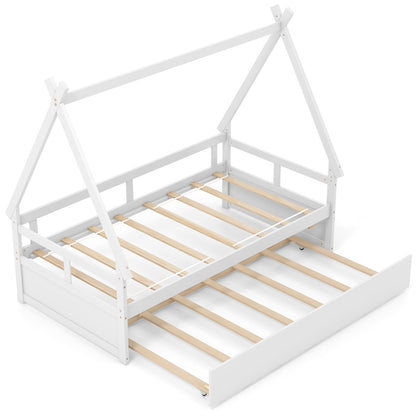Twin Size House Bed With Trundle, Safety Guardrail, White Trundle Bed Frame at Gallery Canada