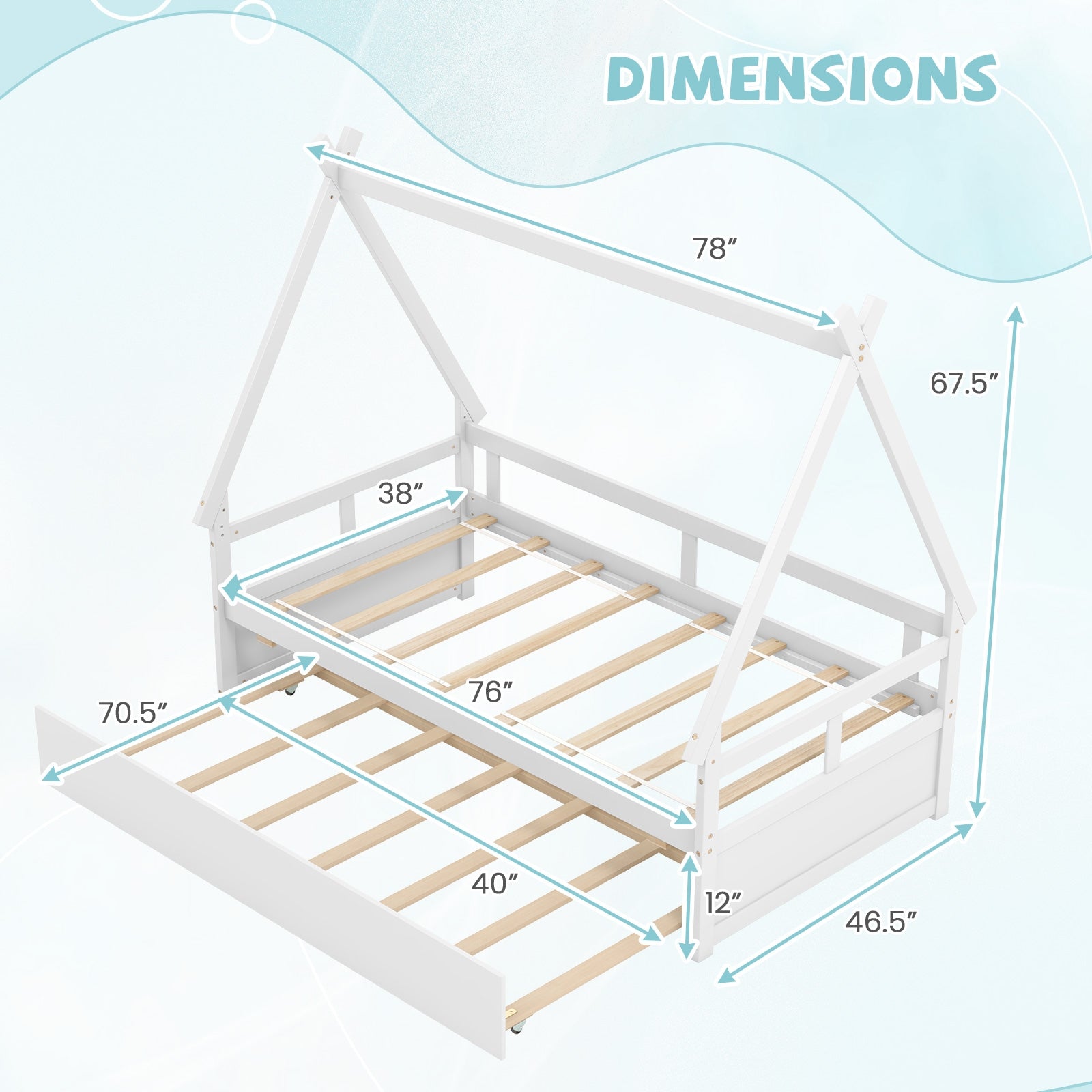 Twin Size House Bed With Trundle, Safety Guardrail, White Trundle Bed Frame at Gallery Canada