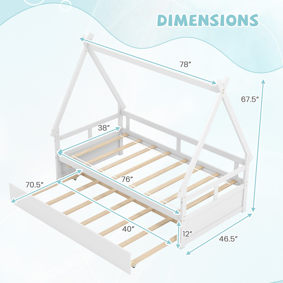 Twin Size House Bed With Trundle, Safety Guardrail, White Trundle Bed Frame at Gallery Canada