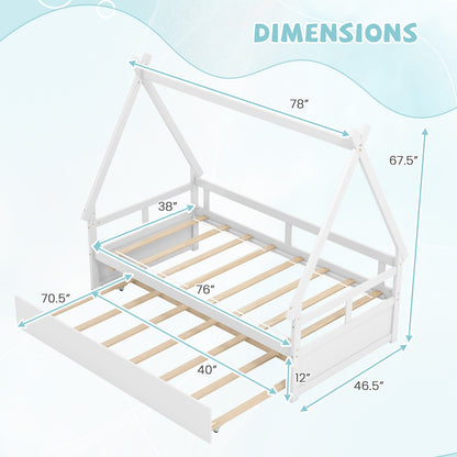 Twin Size House Bed With Trundle, Safety Guardrail, White Trundle Bed Frame at Gallery Canada