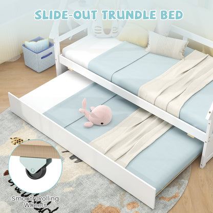 Twin Size House Bed With Trundle, Safety Guardrail, White Trundle Bed Frame at Gallery Canada