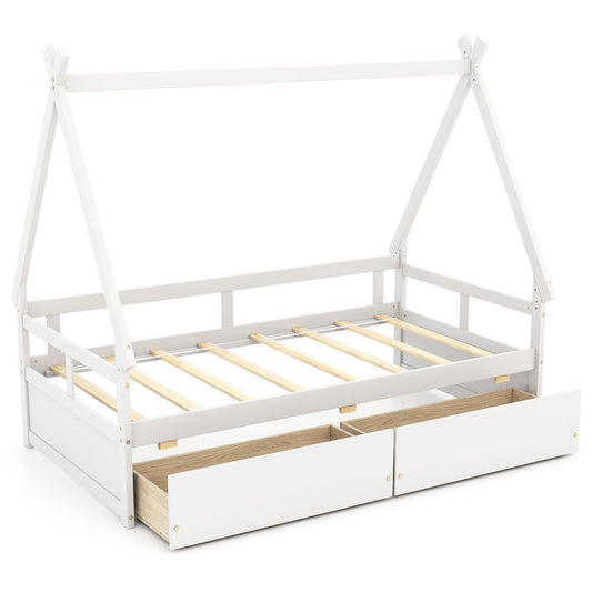 Twin Size House Bed With Roof, Safety Guardrail, White Toddler Beds White at Gallery Canada
