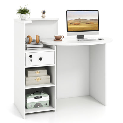Reception Office Desk With Open Shelf, Lockable Drawer, White Corner Desks at Gallery Canada