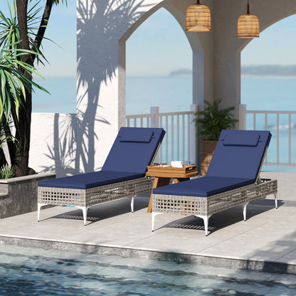 Patio Chaise Lounge Chair, 6-Level Adjustable Backrest, Headrest, Navy Outdoor Chaise Lounges at Gallery Canada