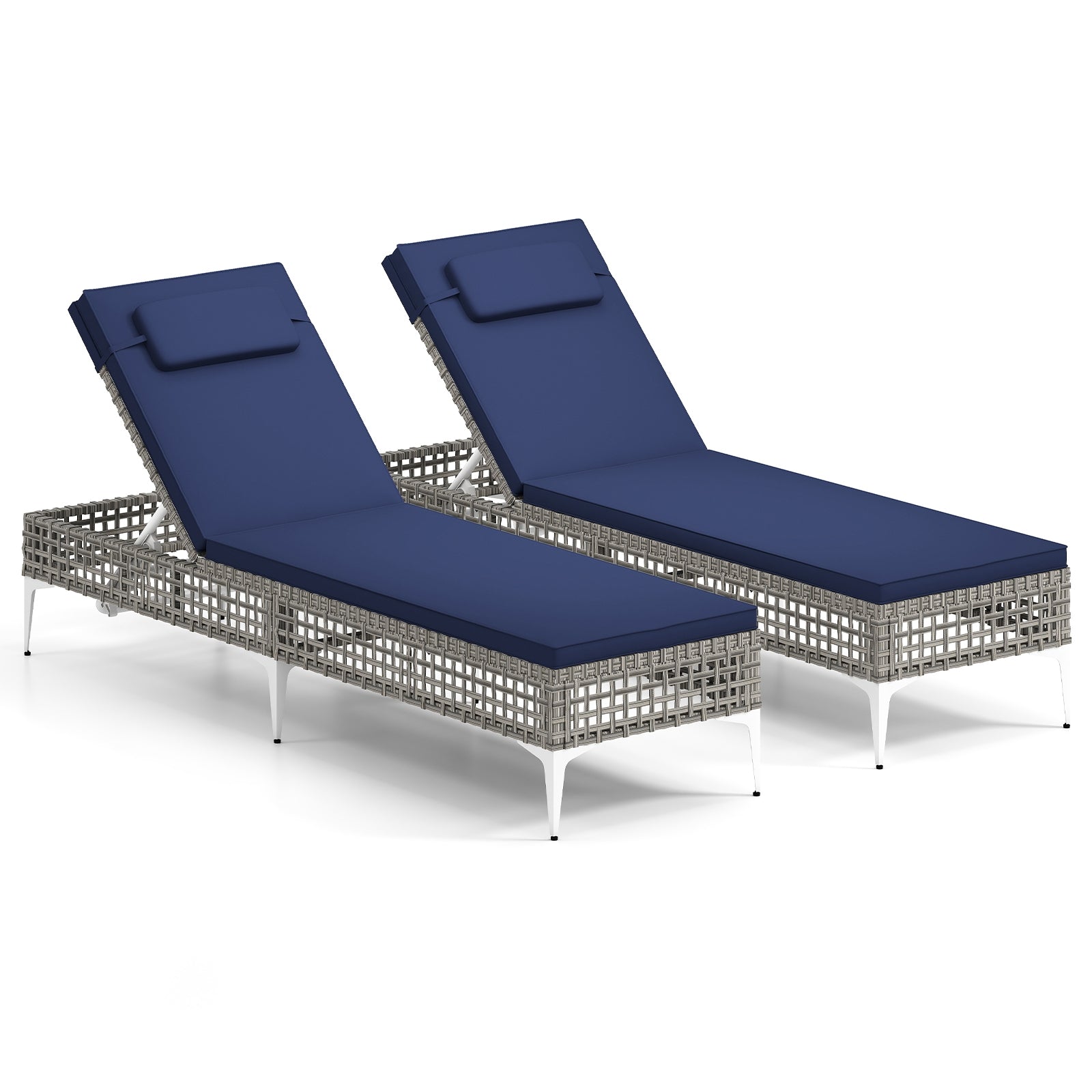 Patio Chaise Lounge Chair, 6-Level Adjustable Backrest, Headrest, Navy Outdoor Chaise Lounges at Gallery Canada