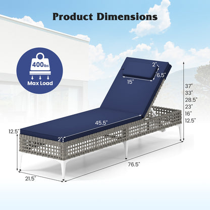 Patio Chaise Lounge Chair, 6-Level Adjustable Backrest, Headrest, Navy Outdoor Chaise Lounges at Gallery Canada