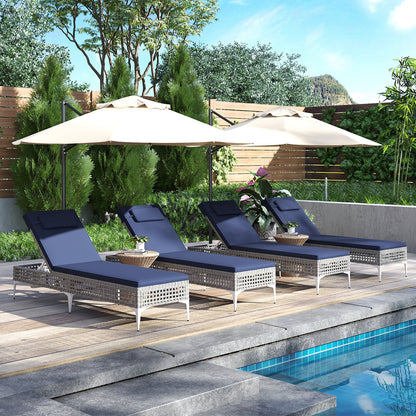 Patio Chaise Lounge Chair, 6-Level Adjustable Backrest, Headrest, Navy Outdoor Chaise Lounges at Gallery Canada