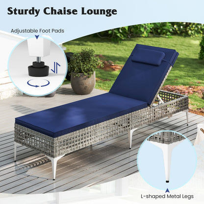 Patio Chaise Lounge Chair, 6-Level Adjustable Backrest, Headrest, Navy Outdoor Chaise Lounges at Gallery Canada