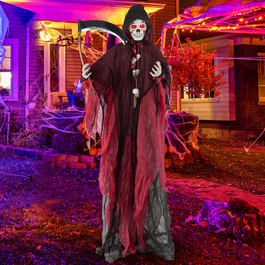 8 Feet Halloween Grim Reaper, Terrifying Sounds, Lighted Eyes, Red, Black Halloween Black & Red at Gallery Canada
