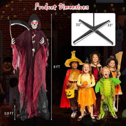8 Feet Halloween Grim Reaper, Terrifying Sounds, Lighted Eyes, Red, Black Halloween at Gallery Canada