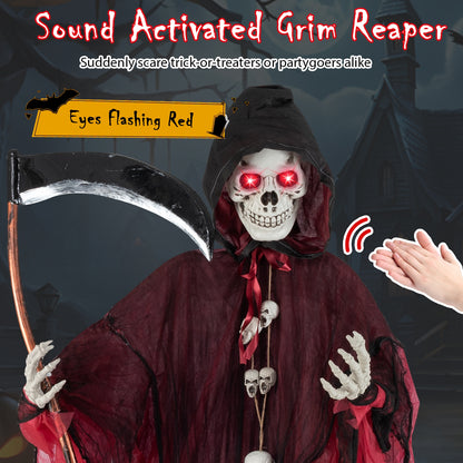 8 Feet Halloween Grim Reaper, Terrifying Sounds, Lighted Eyes, Red, Black Halloween at Gallery Canada