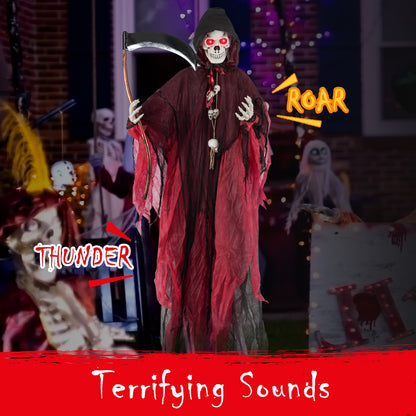 8 Feet Halloween Grim Reaper, Terrifying Sounds, Lighted Eyes, Red, Black Halloween at Gallery Canada