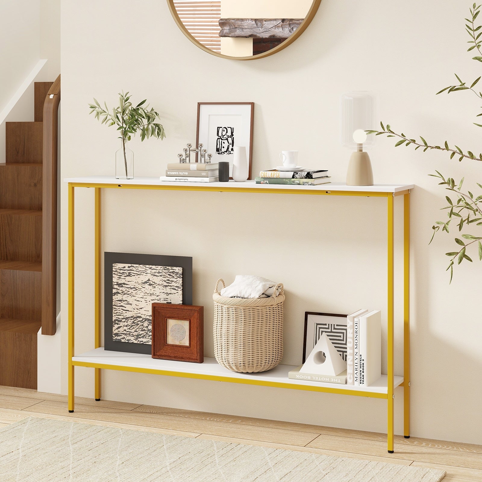 44 Inch Console Table With Shelf, Dual Anti-Tipping Kits, White Console Tables at Gallery Canada
