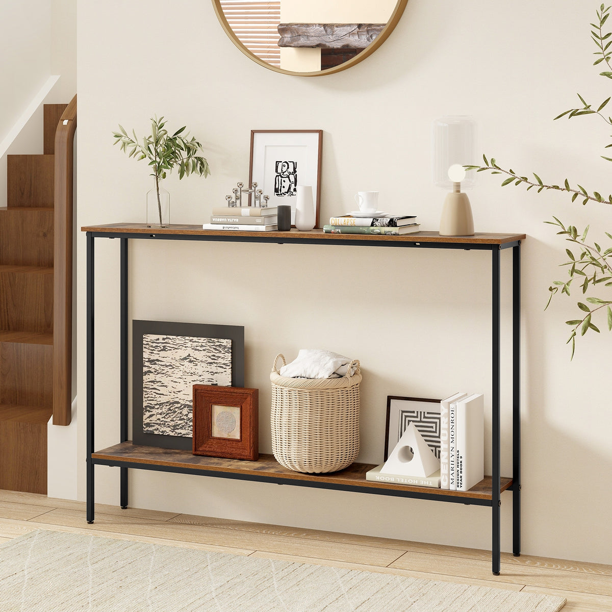 44 Inch Console Table With Shelf, Anti-Tipping Kits, Rustic Brown Console Tables at Gallery Canada
