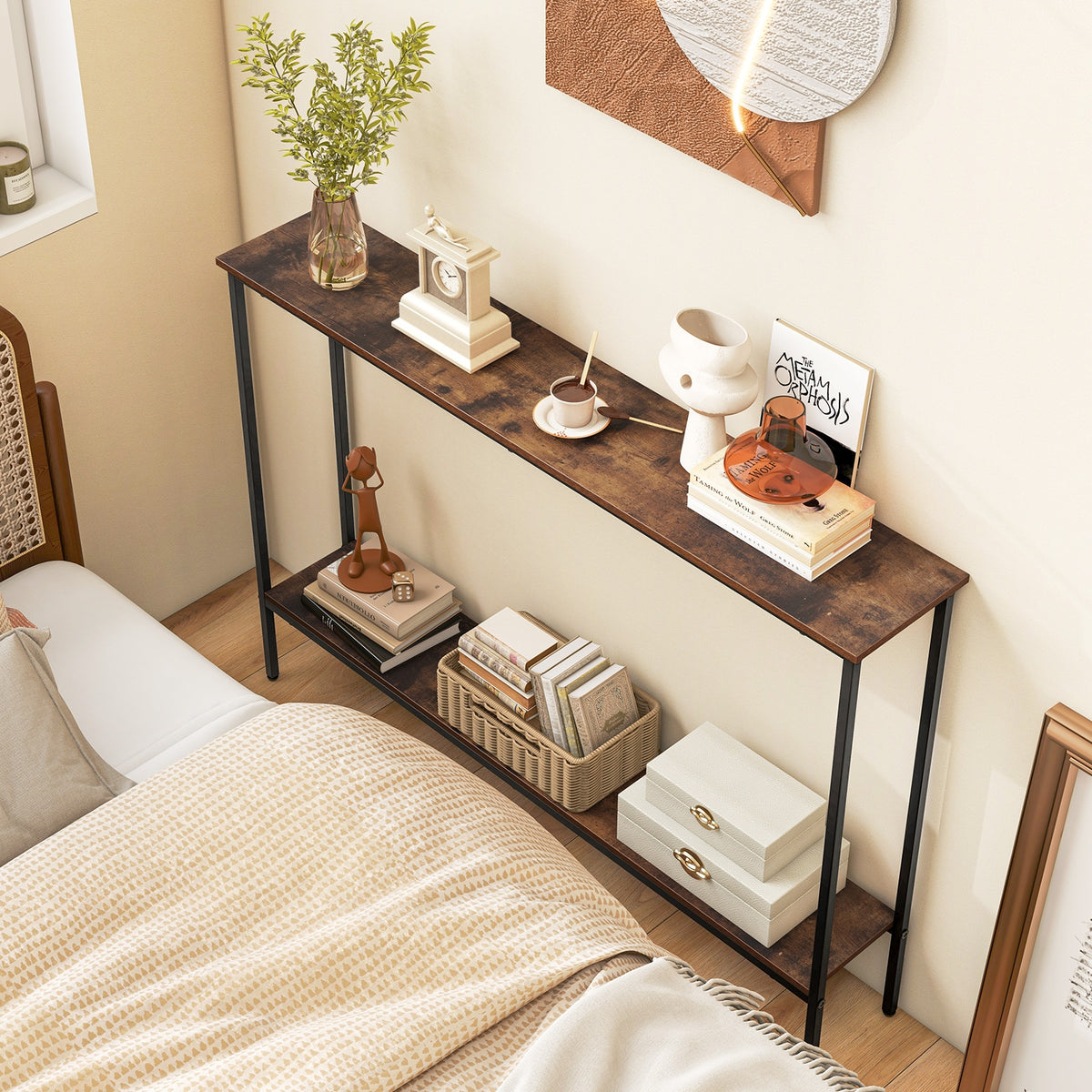44 Inch Console Table With Shelf, Anti-Tipping Kits, Rustic Brown Console Tables at Gallery Canada