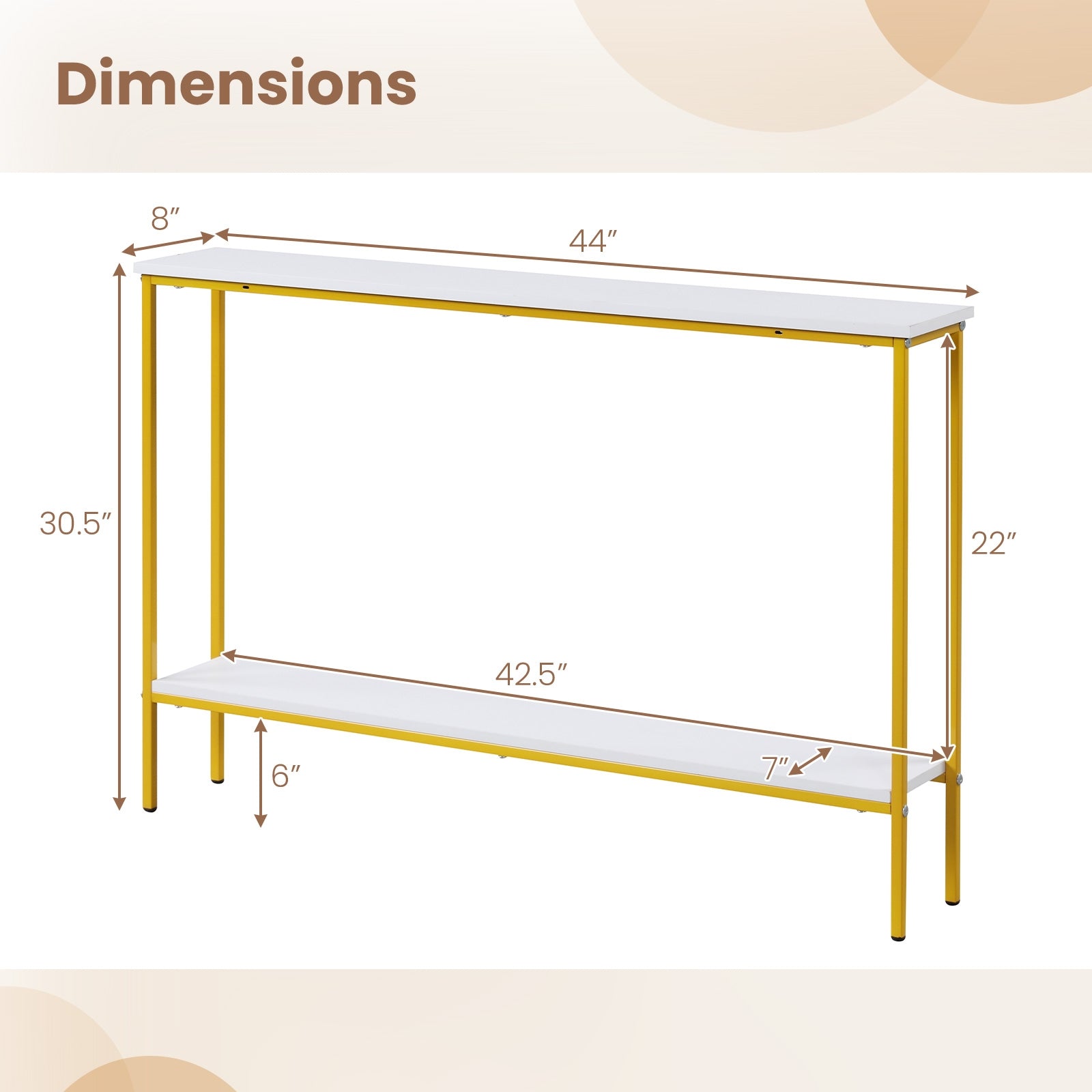 44 Inch Console Table With Shelf, Dual Anti-Tipping Kits, White Console Tables at Gallery Canada