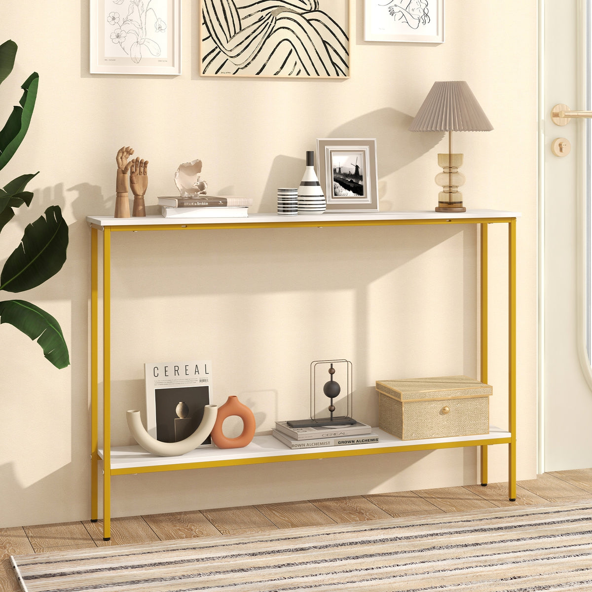 44 Inch Console Table With Shelf, Dual Anti-Tipping Kits, White Console Tables at Gallery Canada