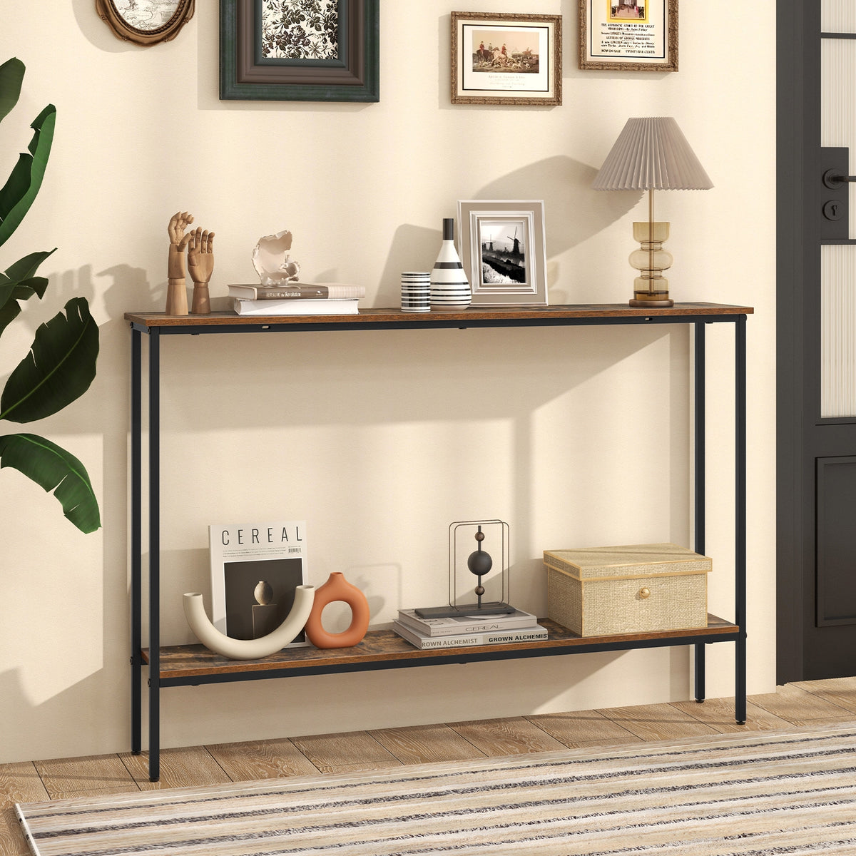 44 Inch Console Table With Shelf, Anti-Tipping Kits, Rustic Brown Console Tables at Gallery Canada