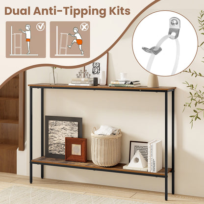 44 Inch Console Table With Shelf, Anti-Tipping Kits, Rustic Brown Console Tables at Gallery Canada