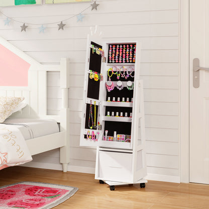 Kids Jewelry Armoire Cabinet, With Swivel Base And Lockable Wheels, White Kids Vanities at Gallery Canada