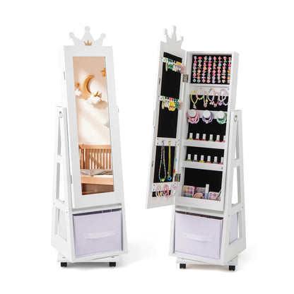 Kids Jewelry Armoire Cabinet, With Swivel Base And Lockable Wheels, White Kids Vanities at Gallery Canada