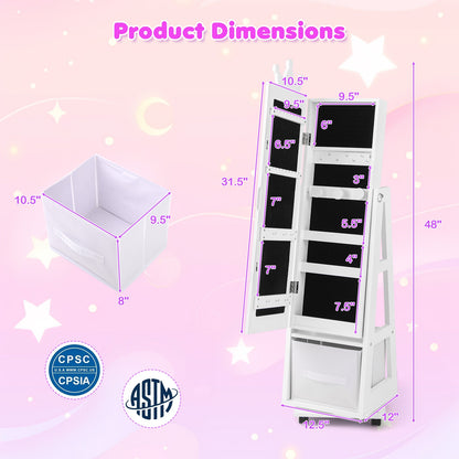Kids Jewelry Armoire Cabinet, With Swivel Base And Lockable Wheels, White Kids Vanities at Gallery Canada