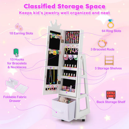 Kids Jewelry Armoire Cabinet, With Swivel Base And Lockable Wheels, White Kids Vanities at Gallery Canada