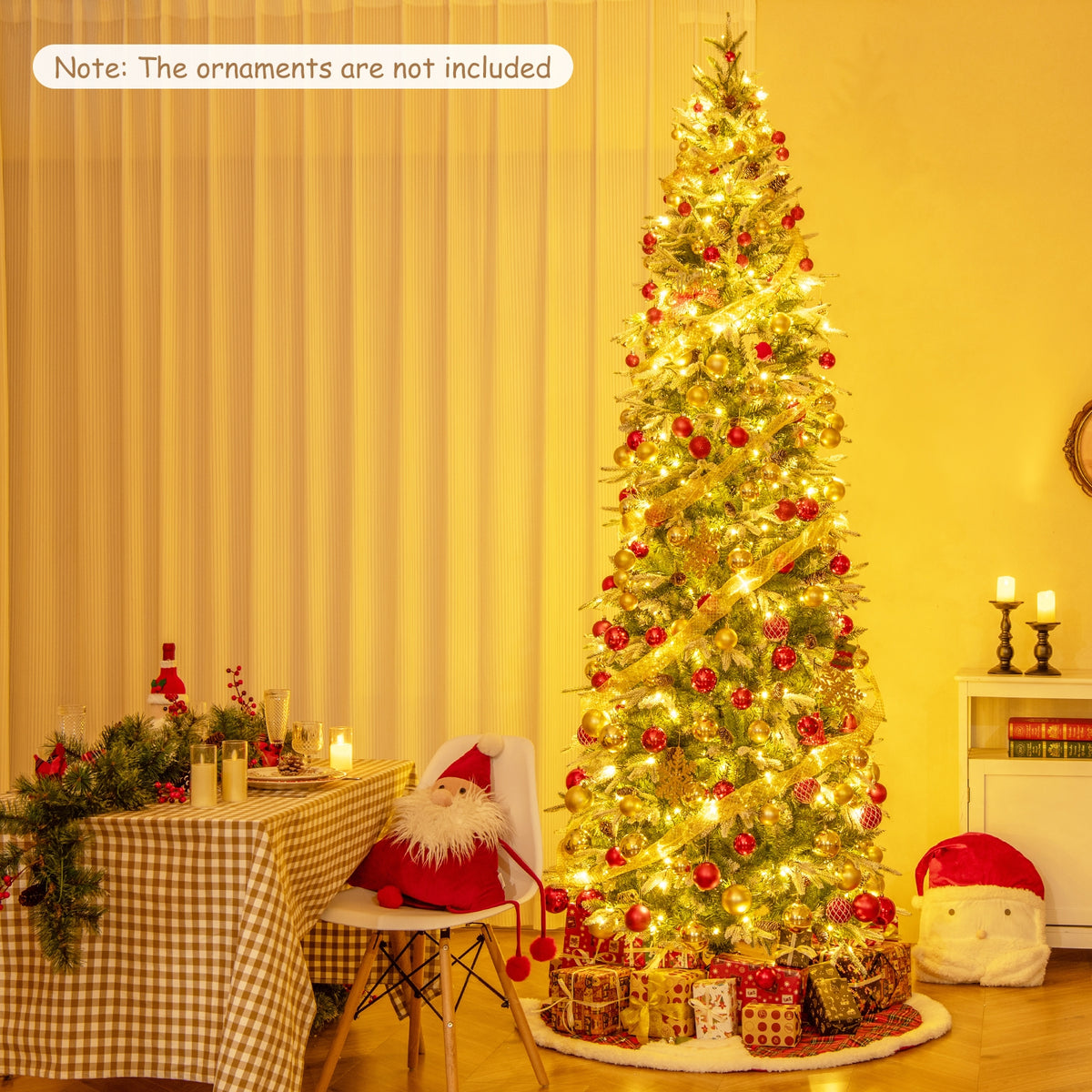 Pre-Lit Artificial Christmas Tree, Snow Flocked Hinged, 9 FT, Green Christmas Tree at Gallery Canada